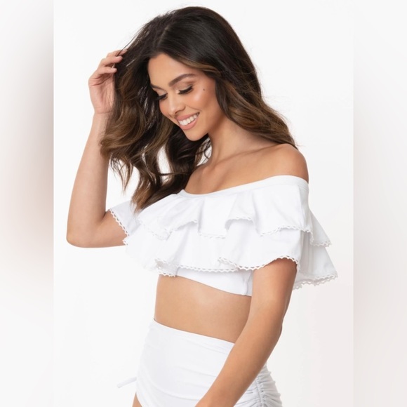 Unique Vintage Other - Unique Vintage Plus Size White Off Shoulder Myrtle Swim Top